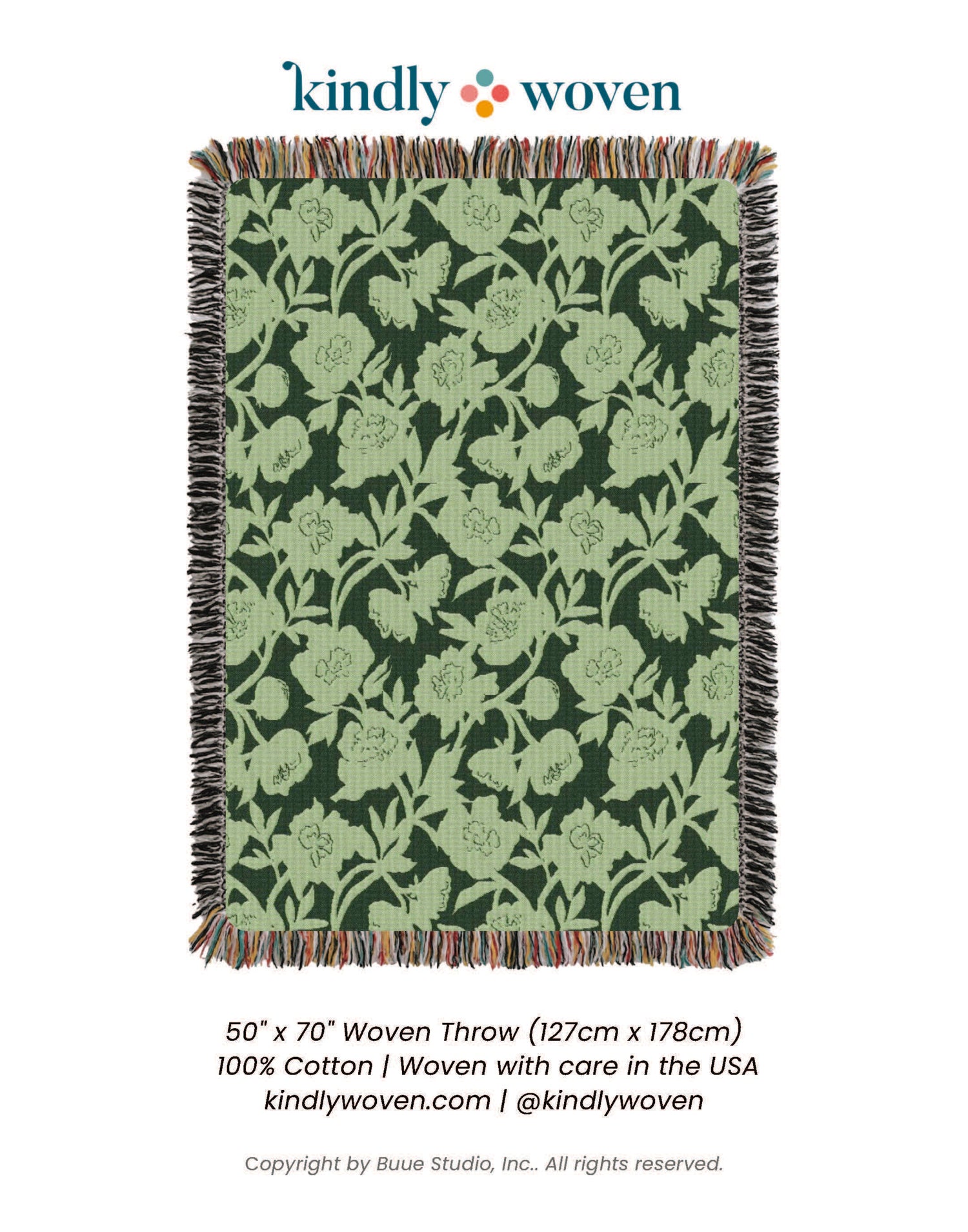 Addy Spruce Green Floral Cotton Throw Blanket