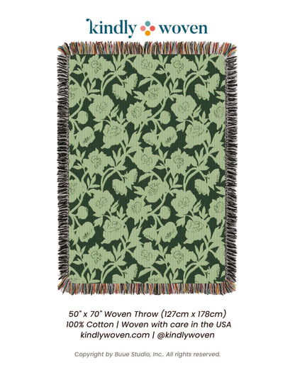 Addy Spruce Green Floral Cotton Throw Blanket