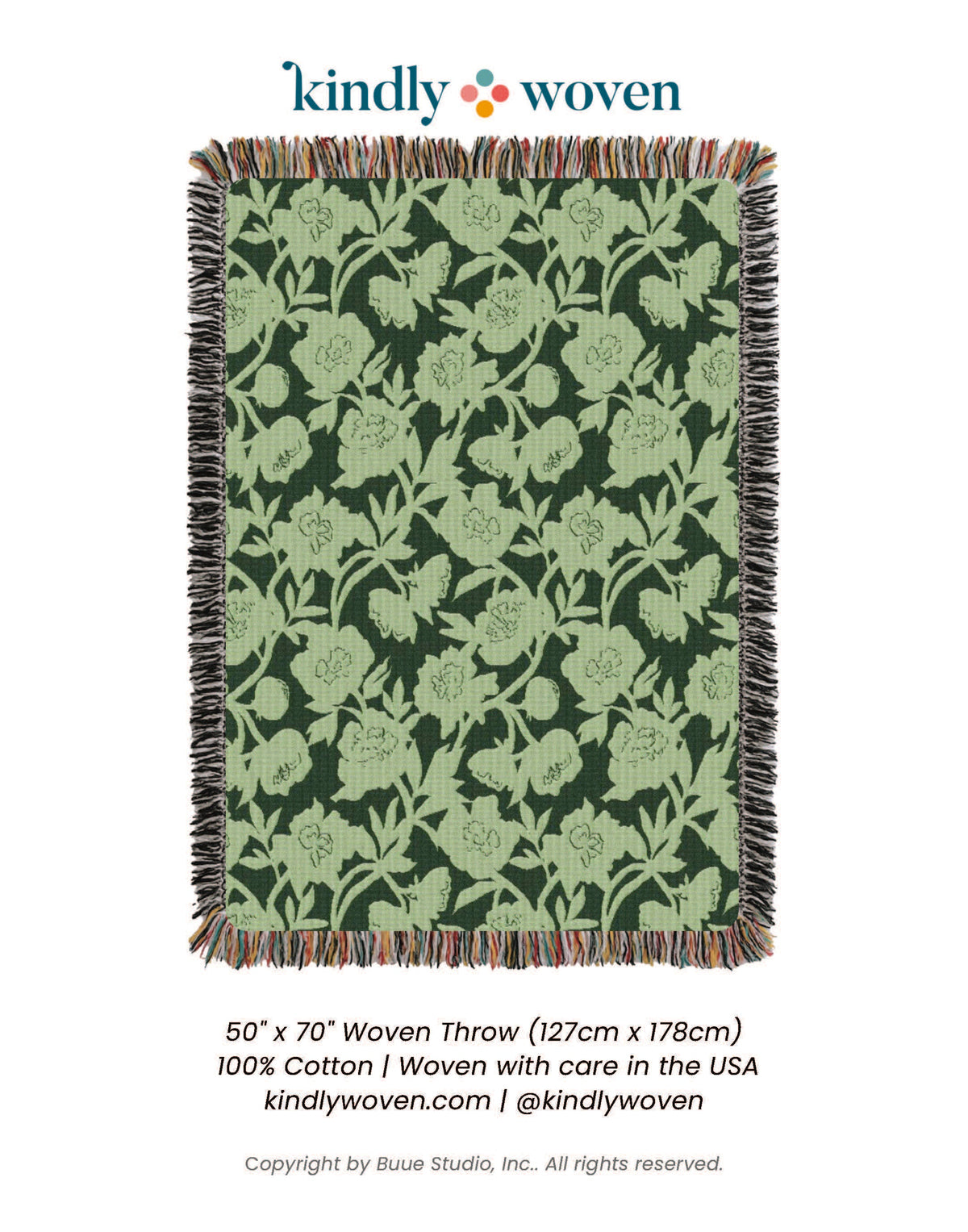 Addy Spruce Green Floral Cotton Throw Blanket