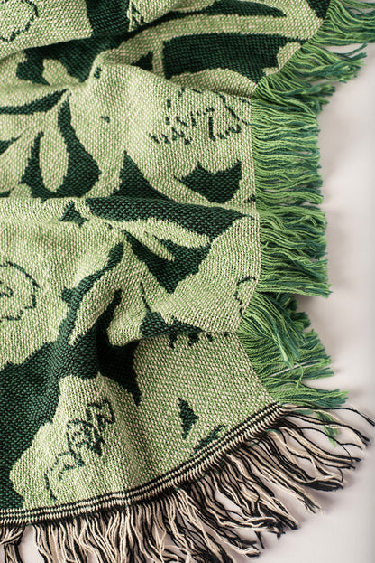 Addy Spruce Green Floral Cotton Throw Blanket