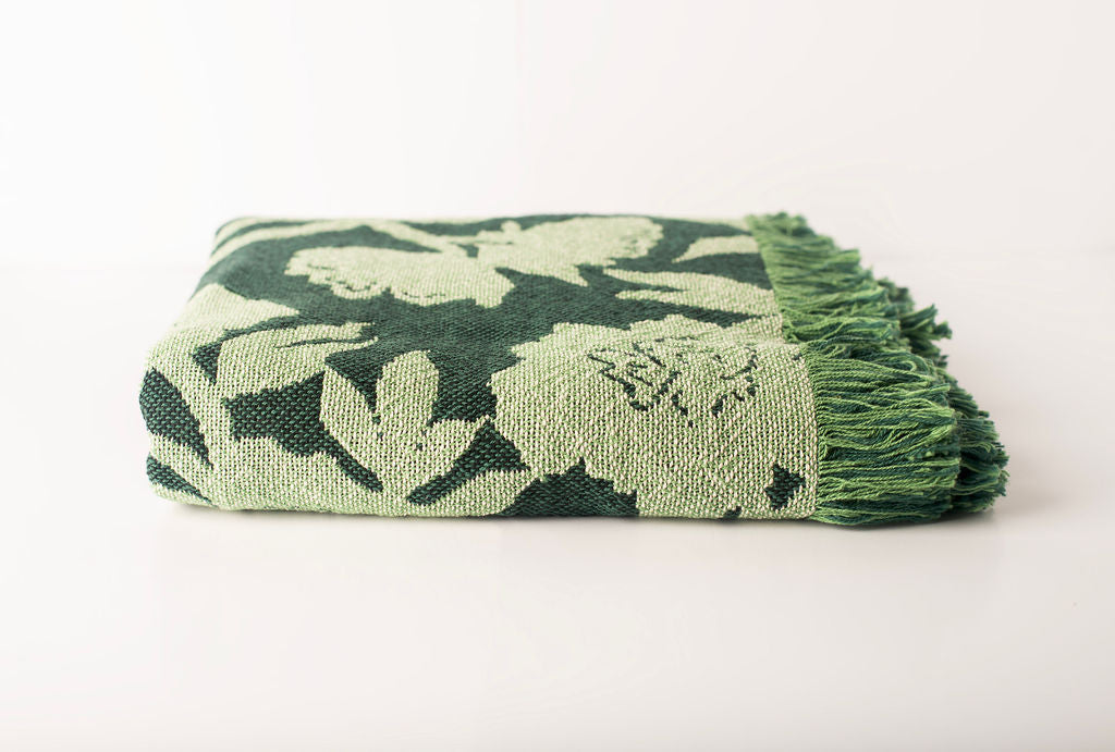 Addy Spruce Green Floral Cotton Throw Blanket