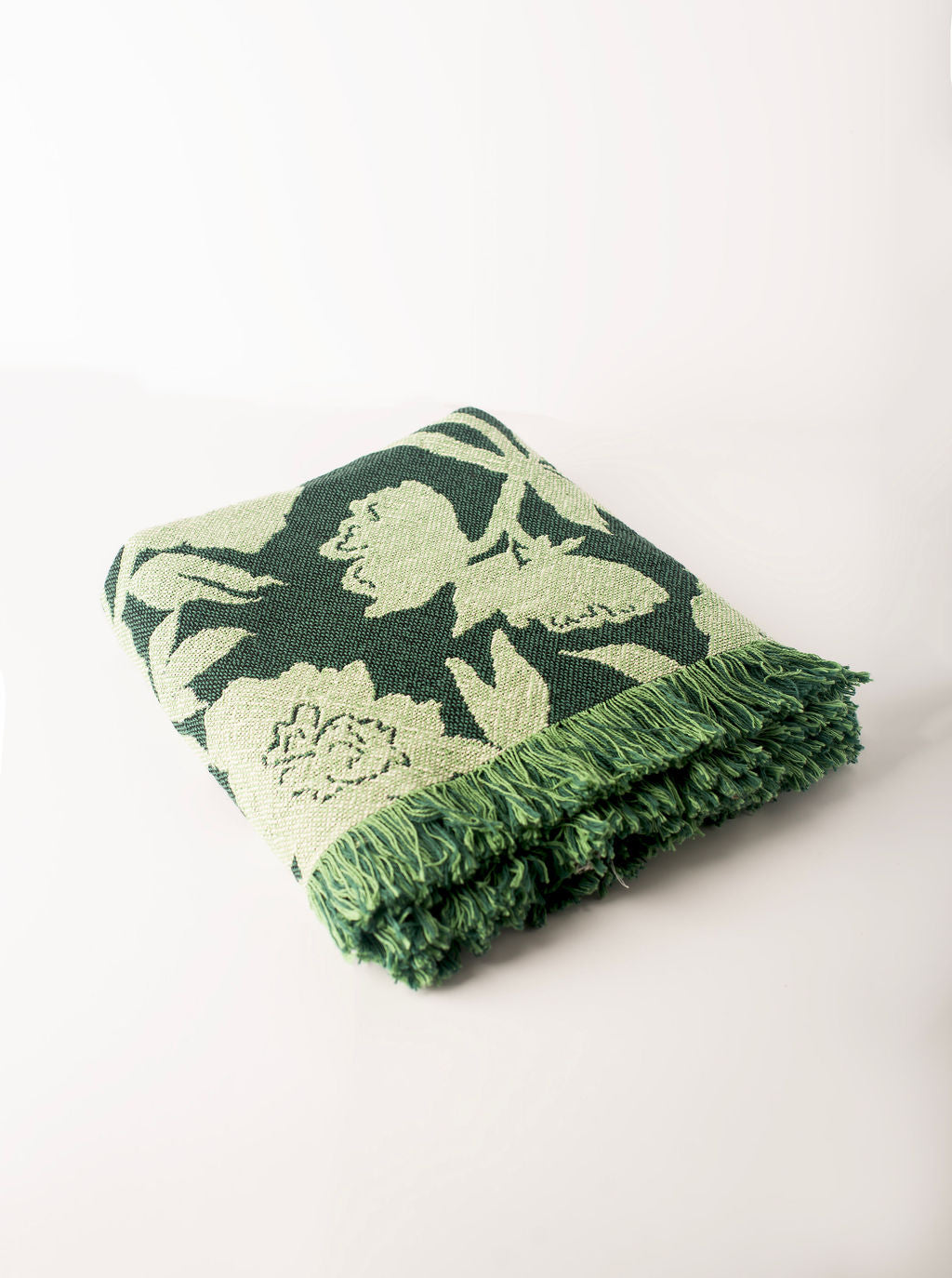 Addy Spruce Green Floral Cotton Throw Blanket