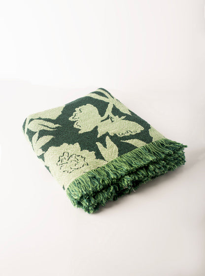 Addy Spruce Green Floral Cotton Throw Blanket