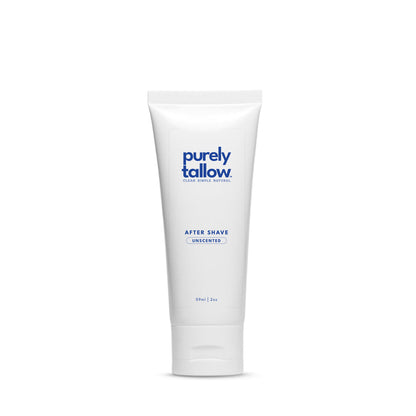 Tube of purely tallow after shave on a white background