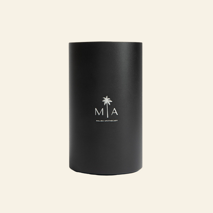 Black cylindrical container with &