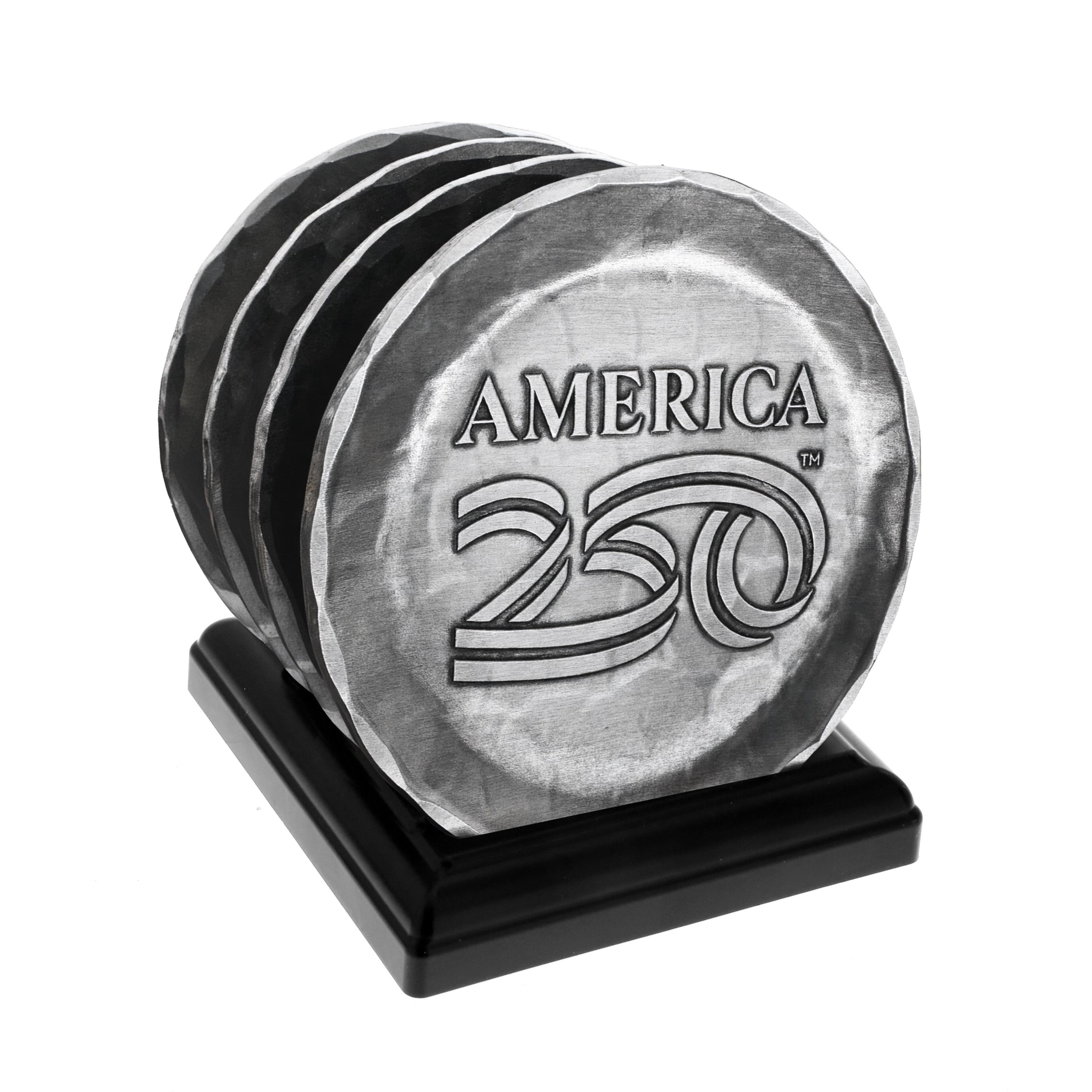 America250 4-Piece Commemorative Coaster Set with Caddy (Aluminum)