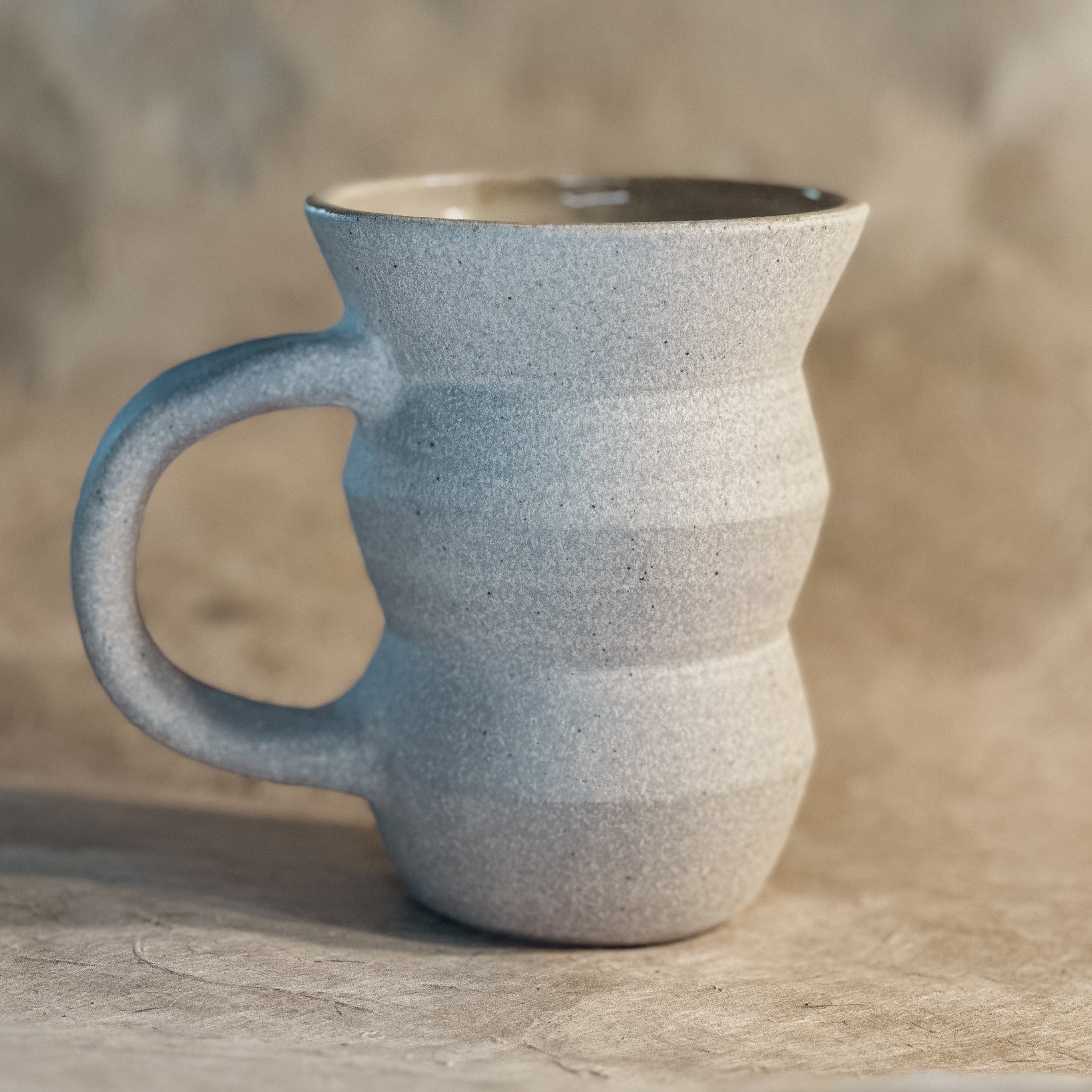 Olivia Snow Ceramics Mug Stone White Handmade Angled Ceramic Mug