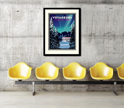 Landmark National Parks | Voyageurs Kettle Falls Winter Aurora Borealis Art Print