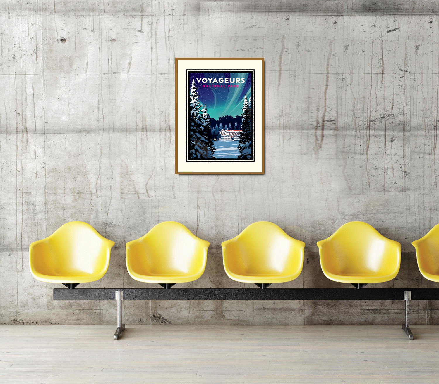 Landmark National Parks | Voyageurs Kettle Falls Winter Aurora Borealis Art Print