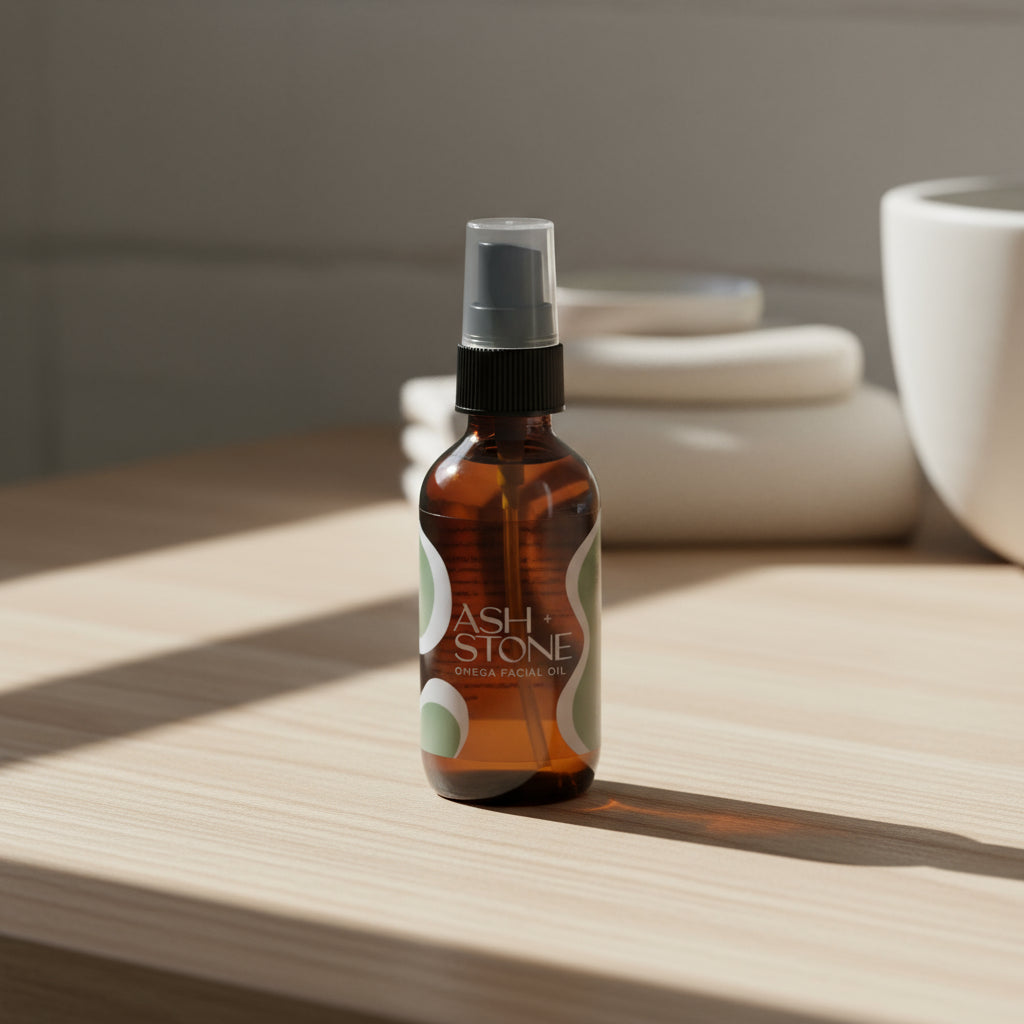 Brown glass bottle with spray nozzle on a white background