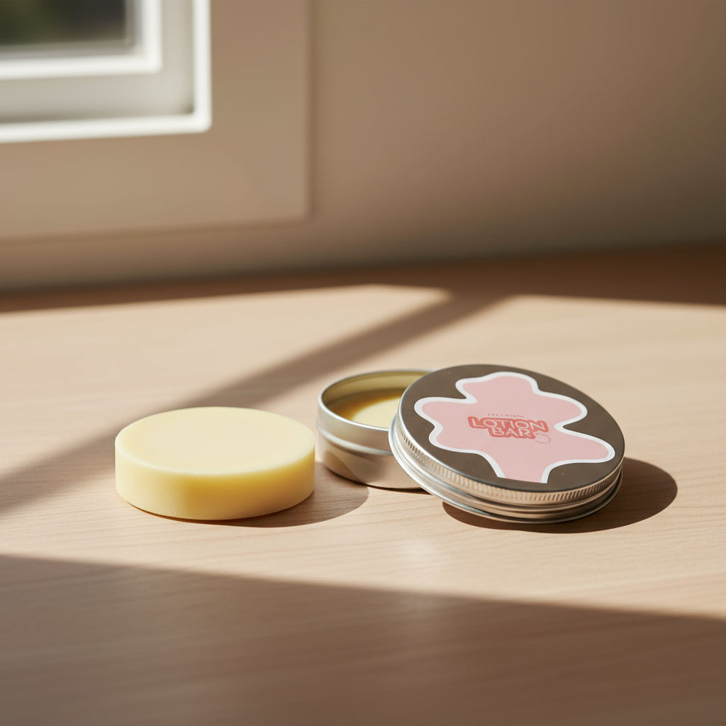 Lotion bar with a round container on a white background