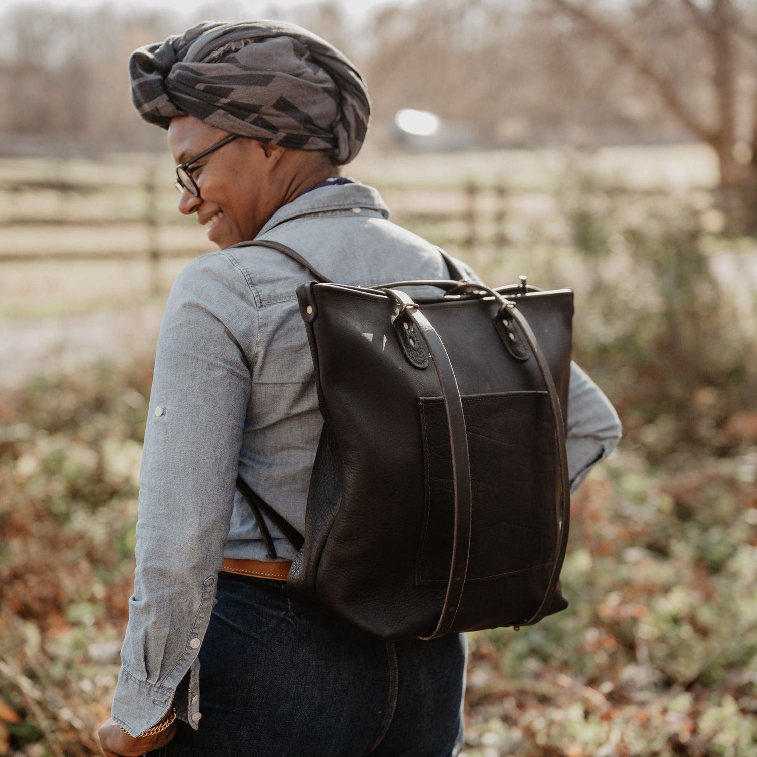 The Local Branch Leather Black Leather Crossroads Backpack Tote
