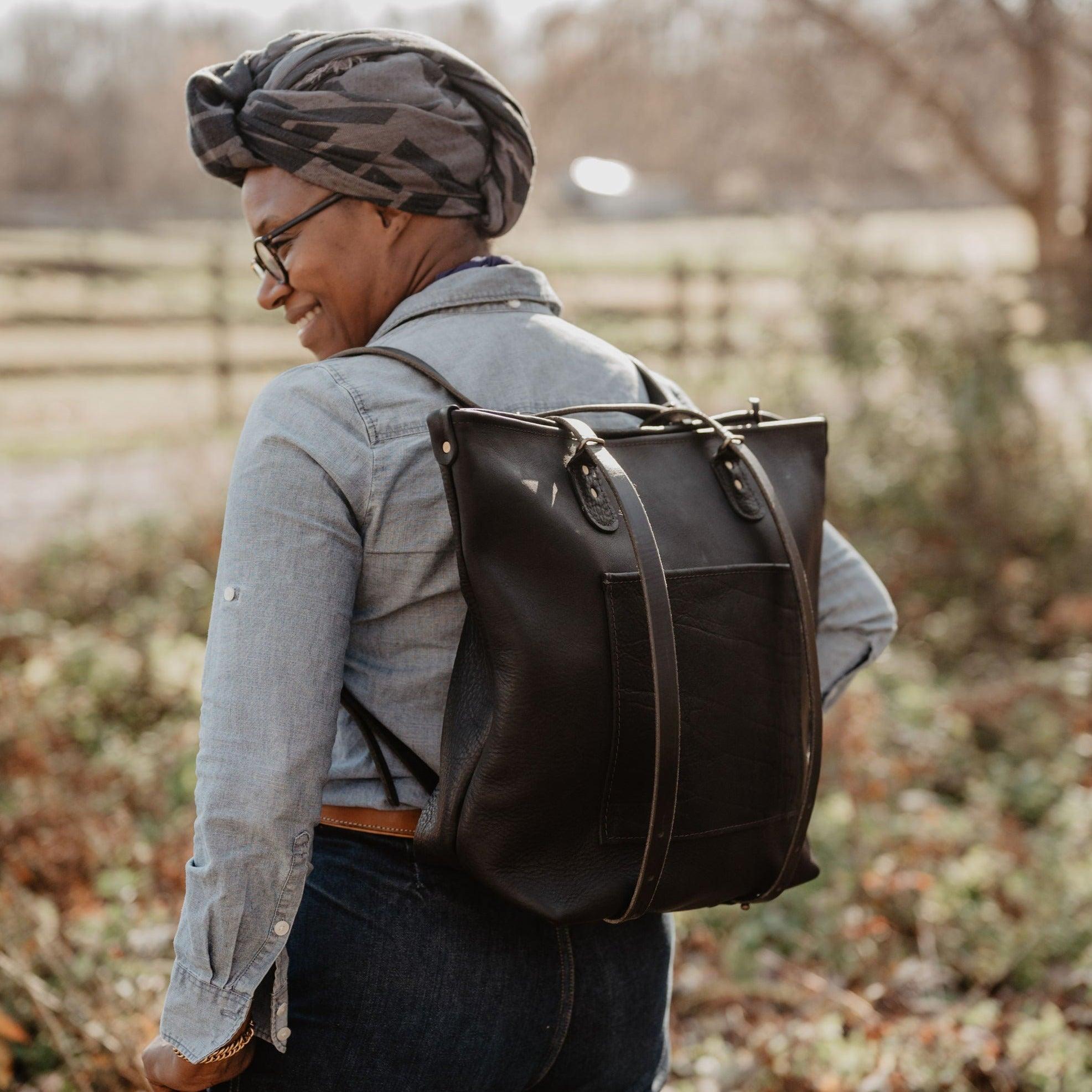 The Local Branch Leather Black Leather Crossroads Backpack Tote
