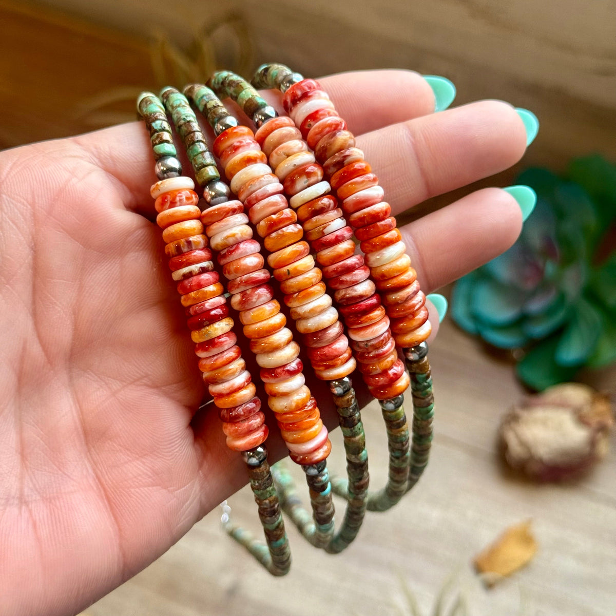 Green Turquoise &amp; Orange Spiny Oyster Fall Necklace