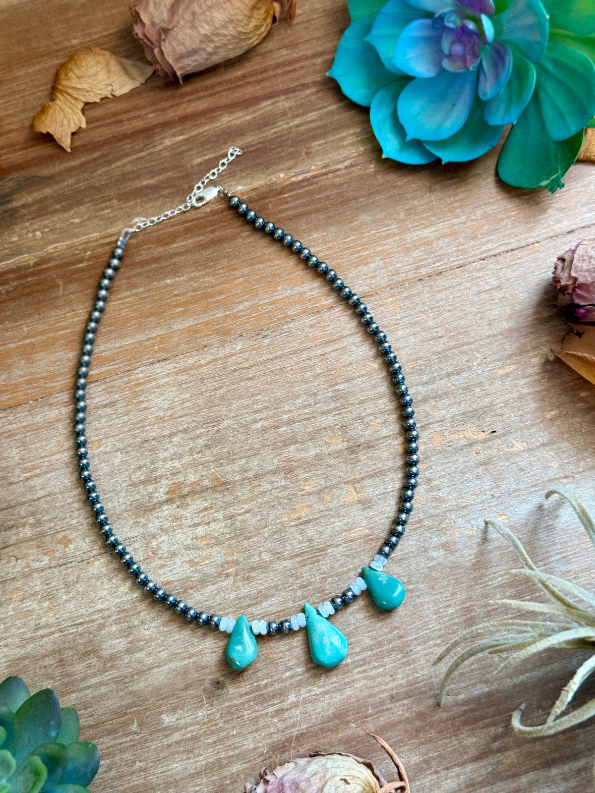Turquoise Teardrop &amp; Freshwater Pearl Necklace