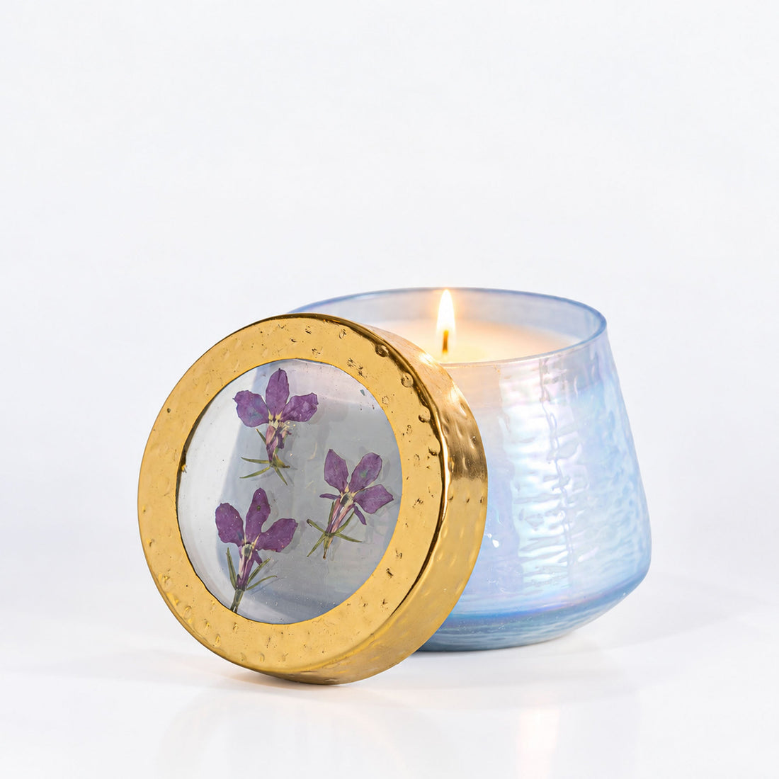 Petite Watercolor Pressed Floral Candle - Berry Fig