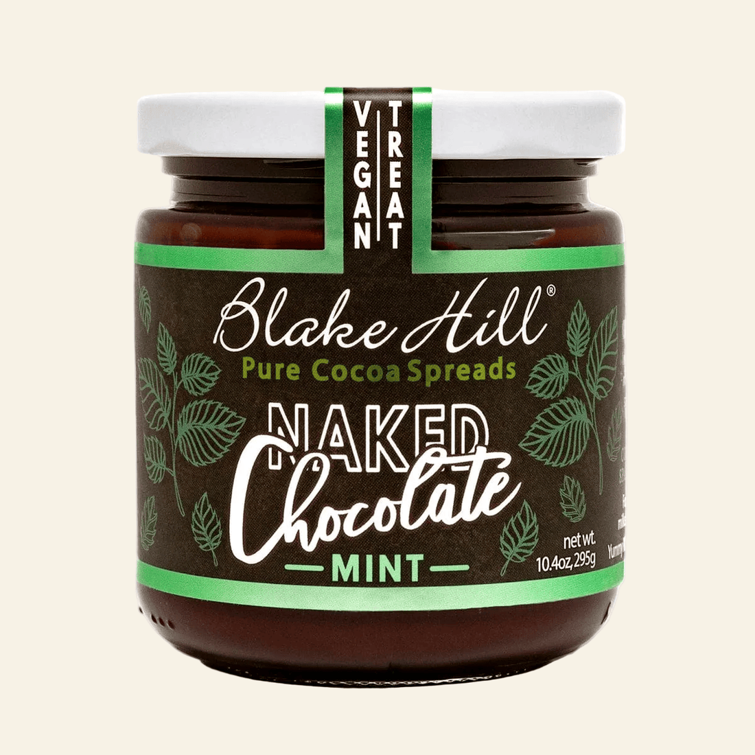 Jar of Blake Hill Naked Chocolate Mint spread on a white background