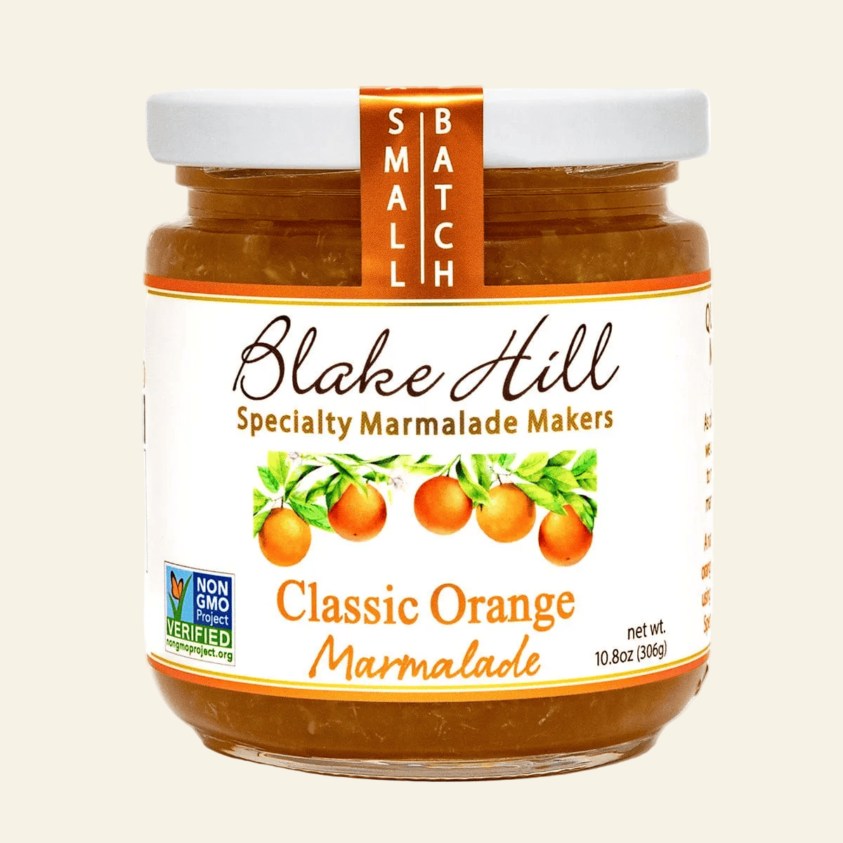 Jar of Blake Hill Classic Orange Marmalade on a white background