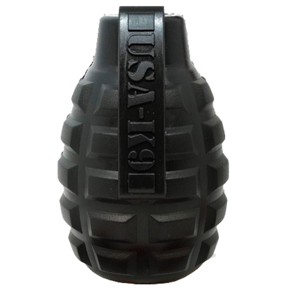 USA-K9 Grenade Shaped eDispenser Durable Dog Chew Toy &amp; Treat Dispenser - Magnum Black