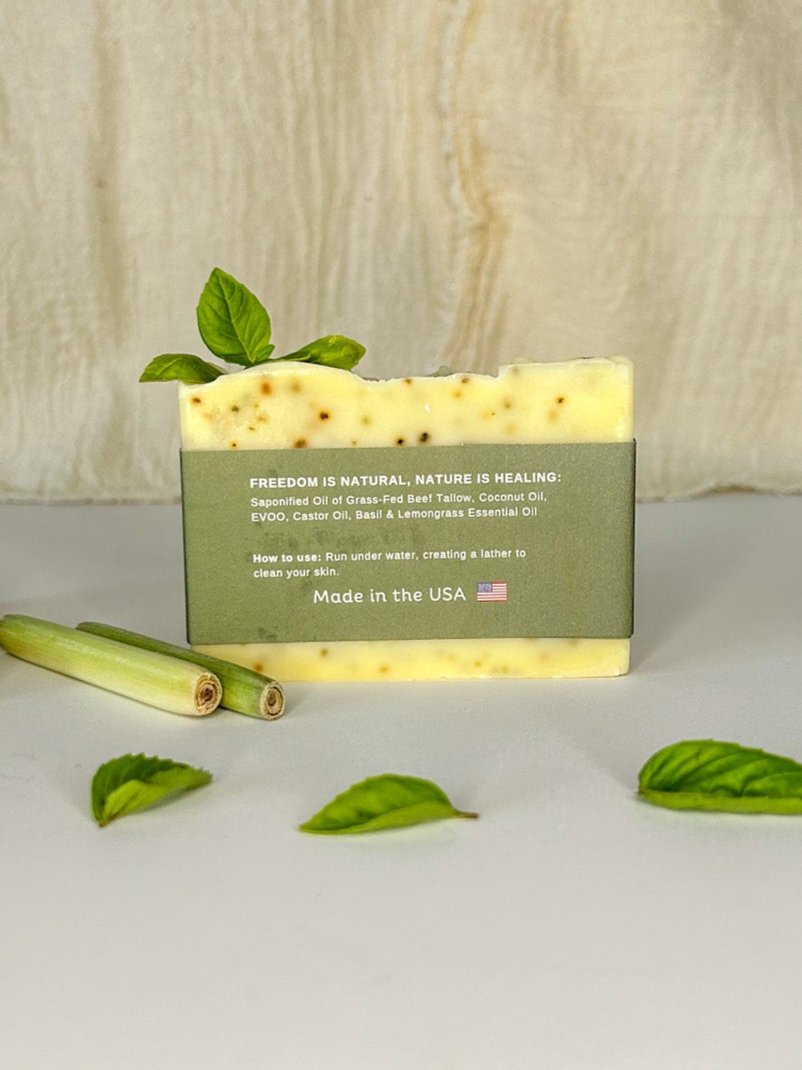 Basil &amp; Lemongrass Tallow Soap Bar - My American Goods