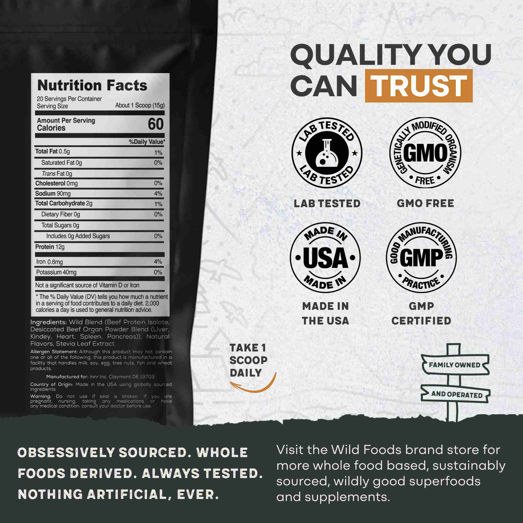 Wild Foods Protein Beef Protein, 20 servings – Grass-Fed Muscle Recovery Protein