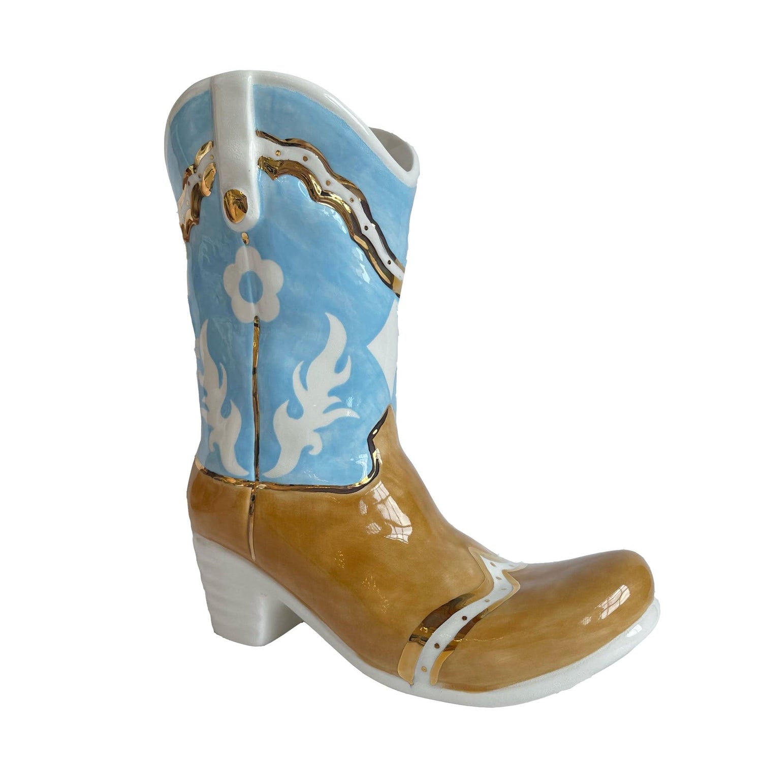 Ruby Clay Company Big Sky Blue Two Tone Cowboy Boot Vase