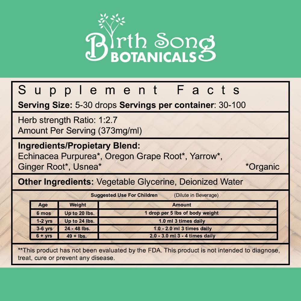 Birth Song Botanicals Co. Tinctures Default Children’s Herbal Tincture – Organic Echinacea Blend (1 oz)