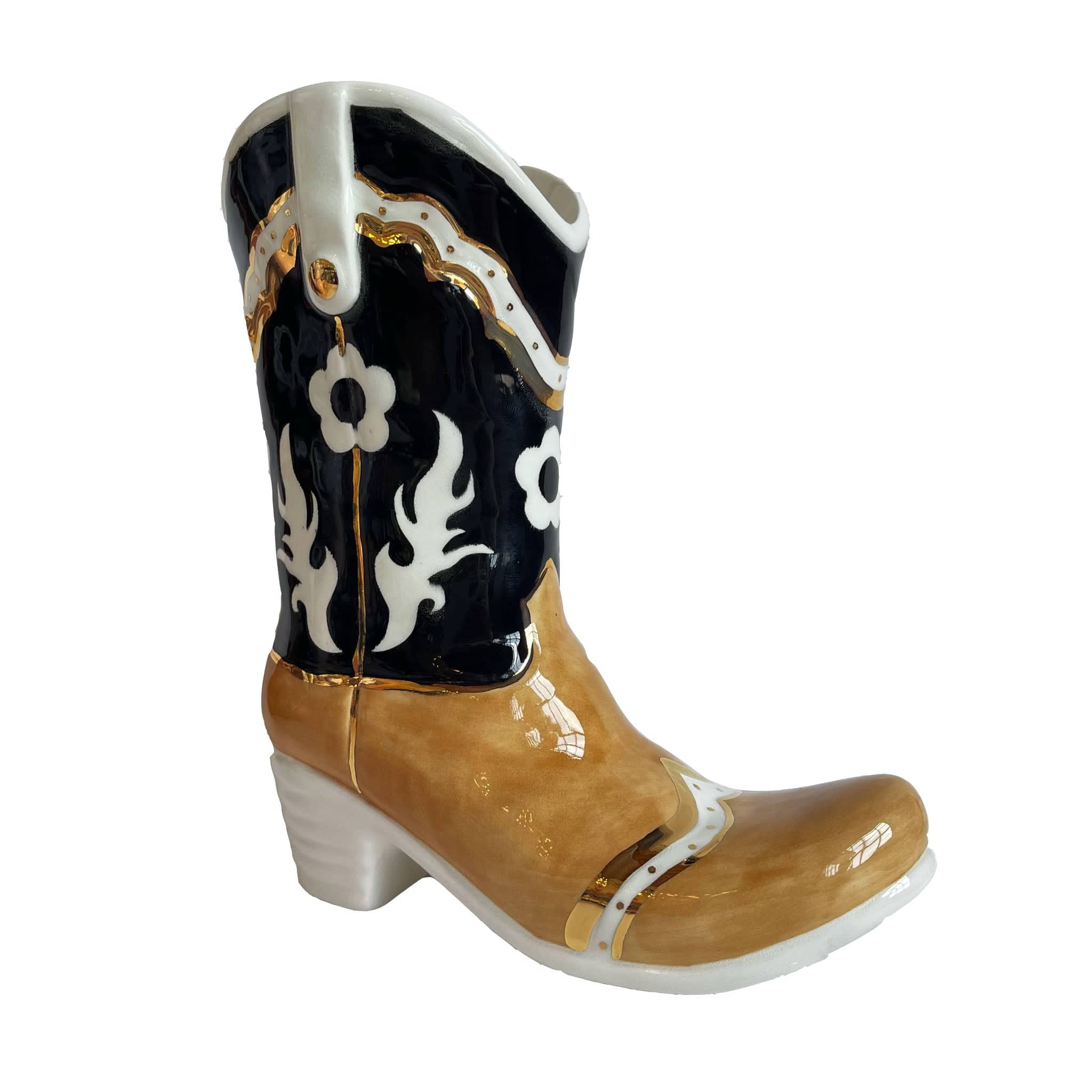 Ruby Clay Company Black Two Tone Cowboy Boot Vase