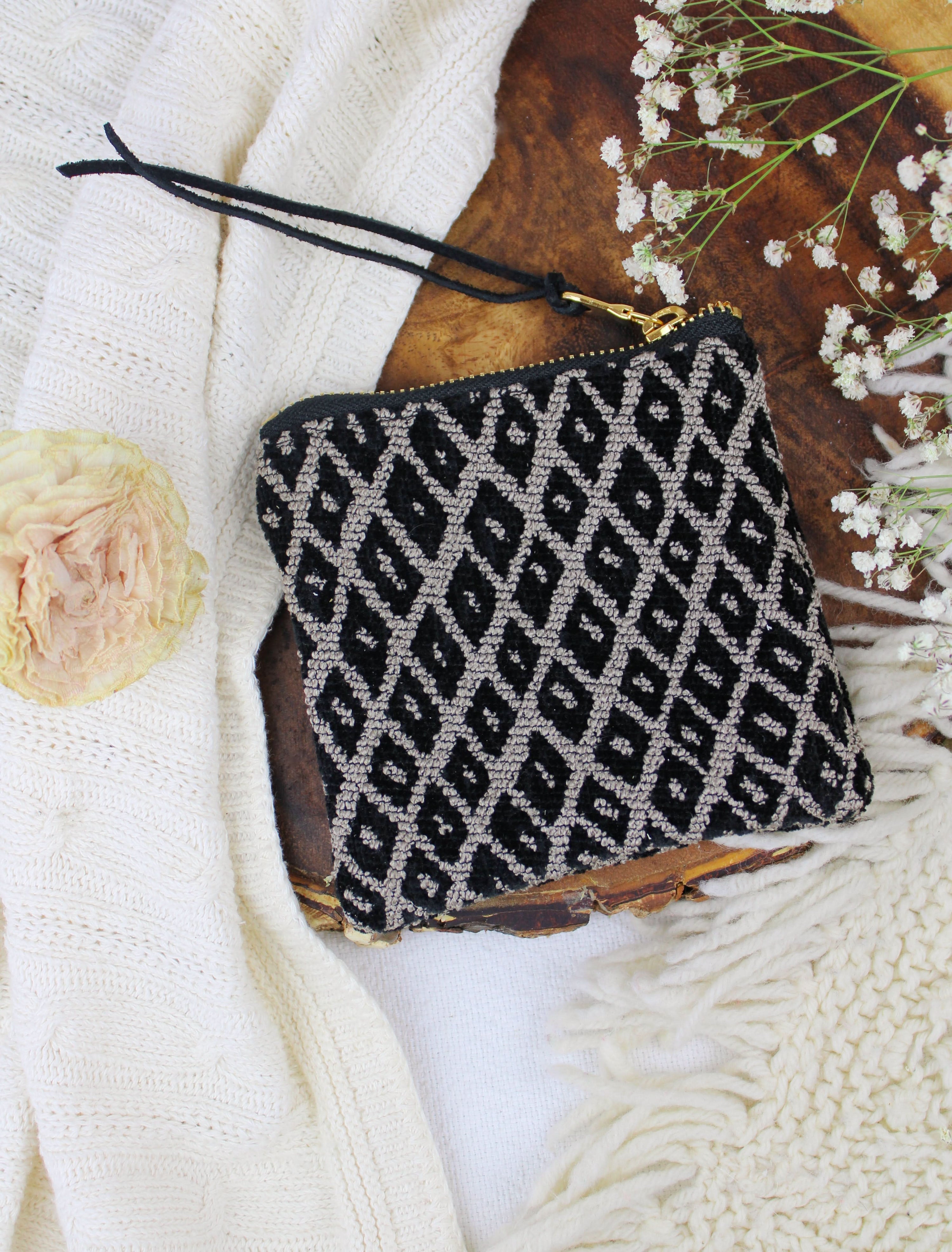 Ash &amp; Rose Gold Black Diamond Needlepoint Square Pouch