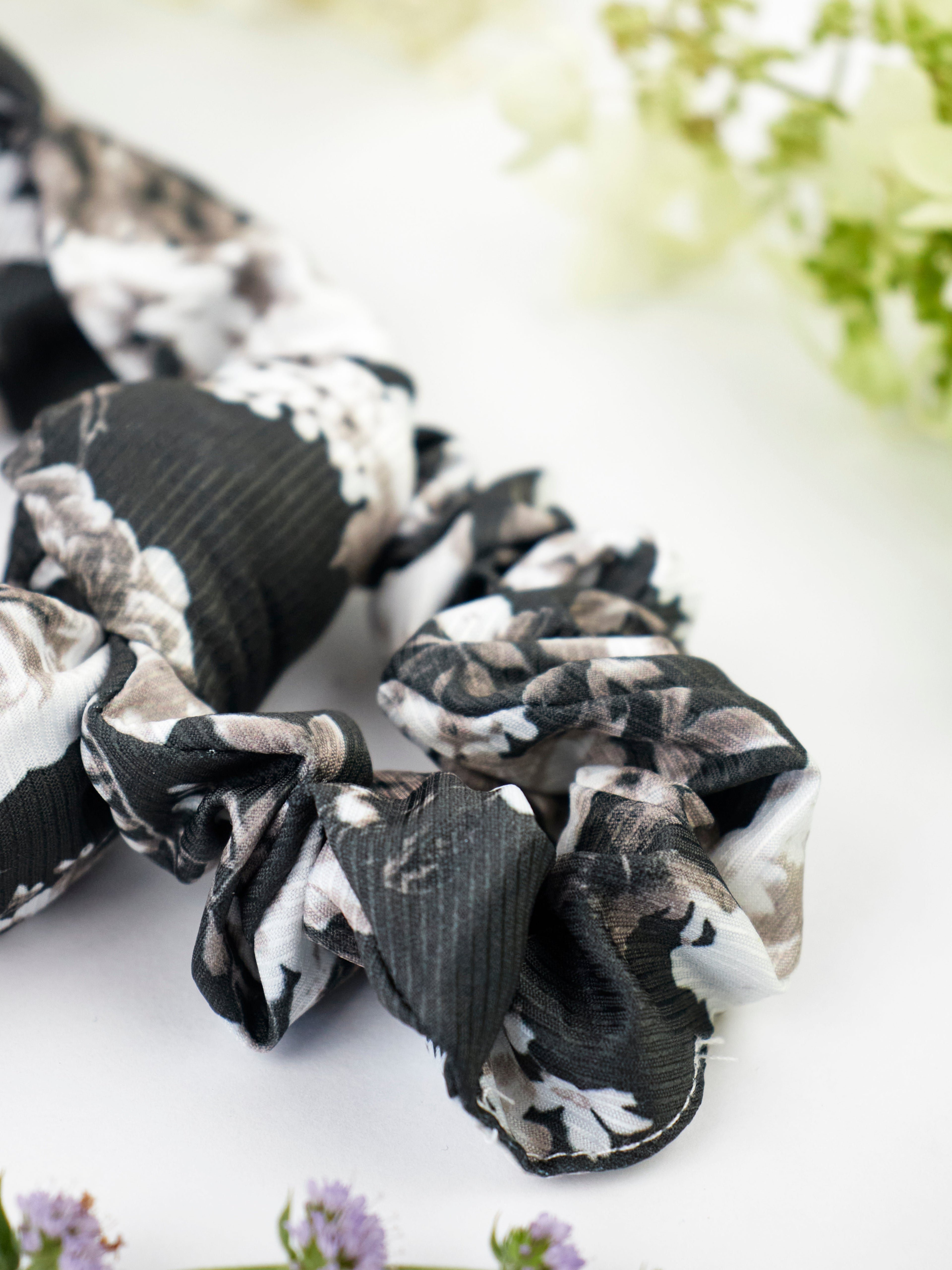 Black Floral Scarf Scrunchie - My American Goods