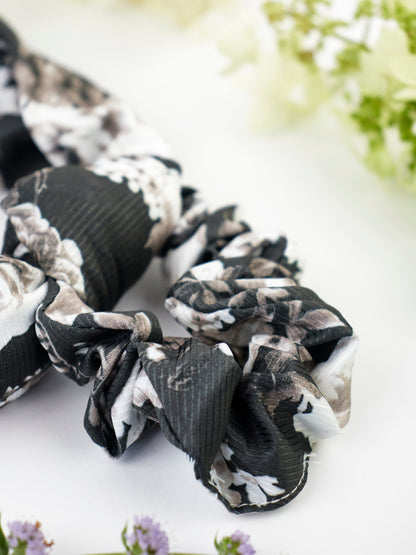 Black Floral Scarf Scrunchie - My American Goods