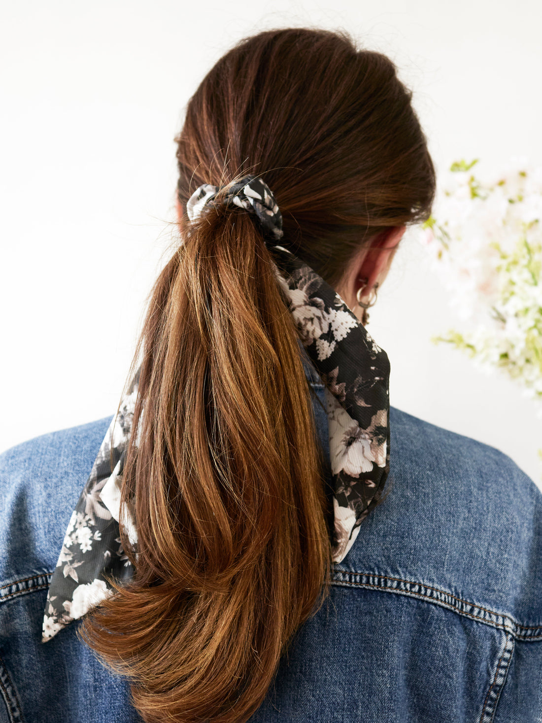 Black Floral Scarf Scrunchie - My American Goods