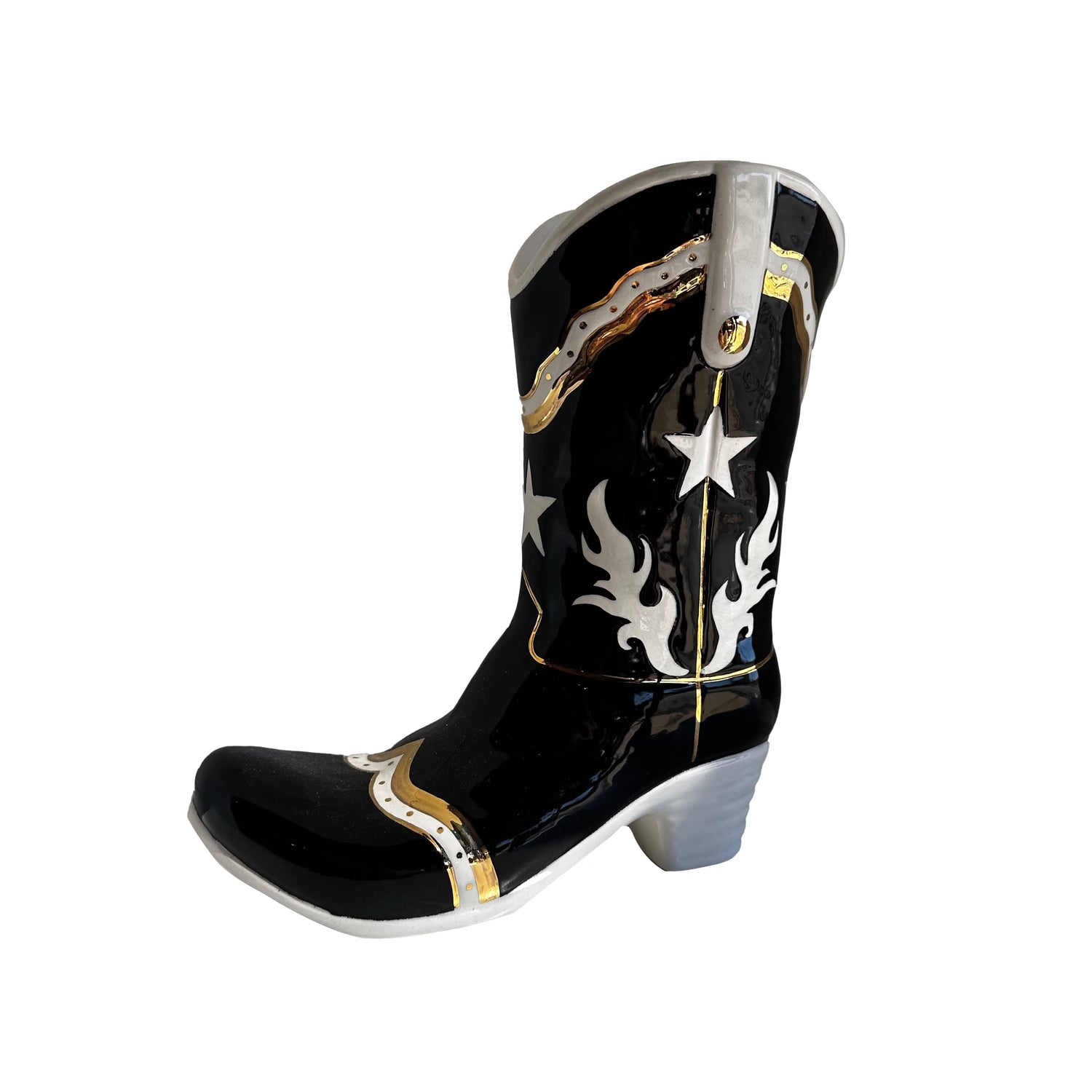 Ruby Clay Company Black Single Tone Cowboy Boot Vase