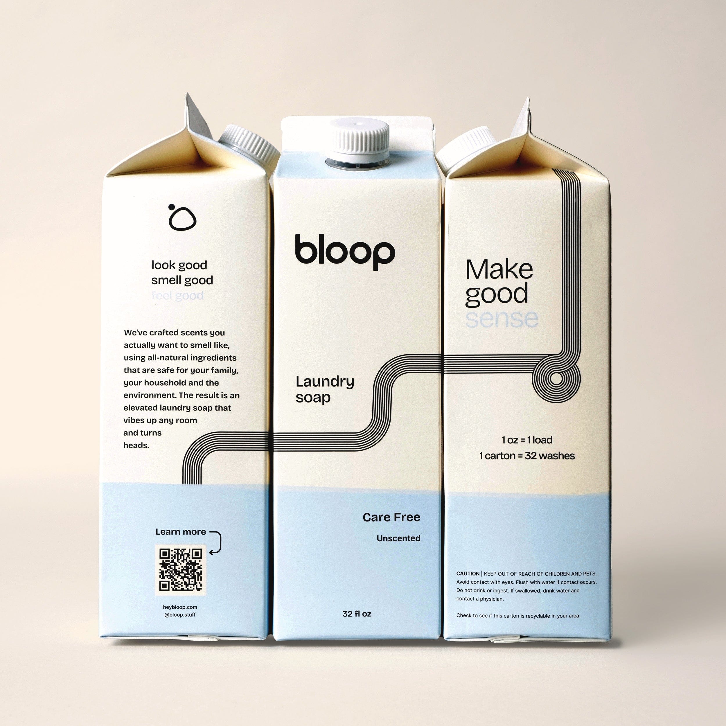 Bloop Laundry Soap 32 oz Carton Natural Laundry Soap - Care Free (Unscented)