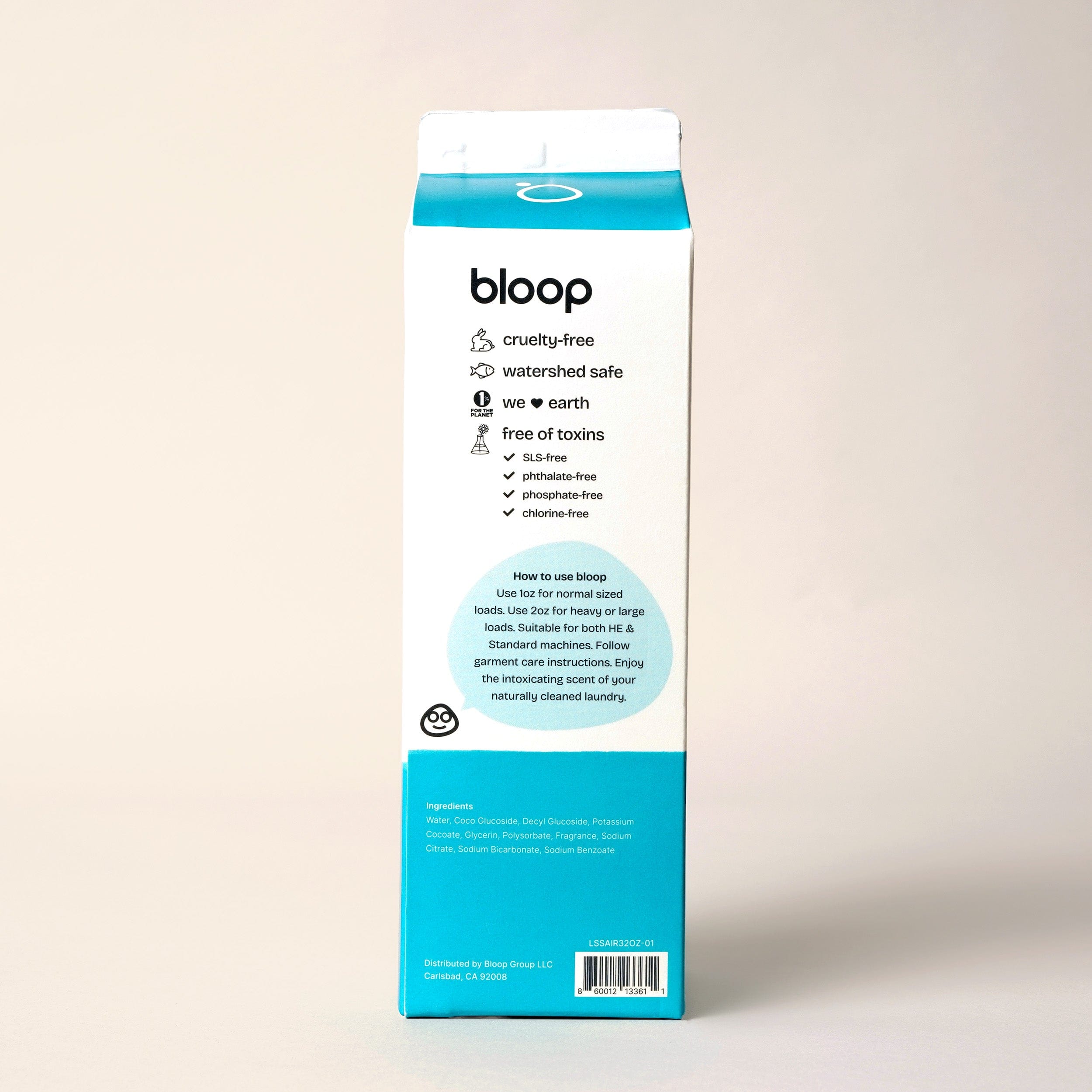 Bloop Laundry Soap 32 oz Carton Natural Laundry Soap - Salt Air