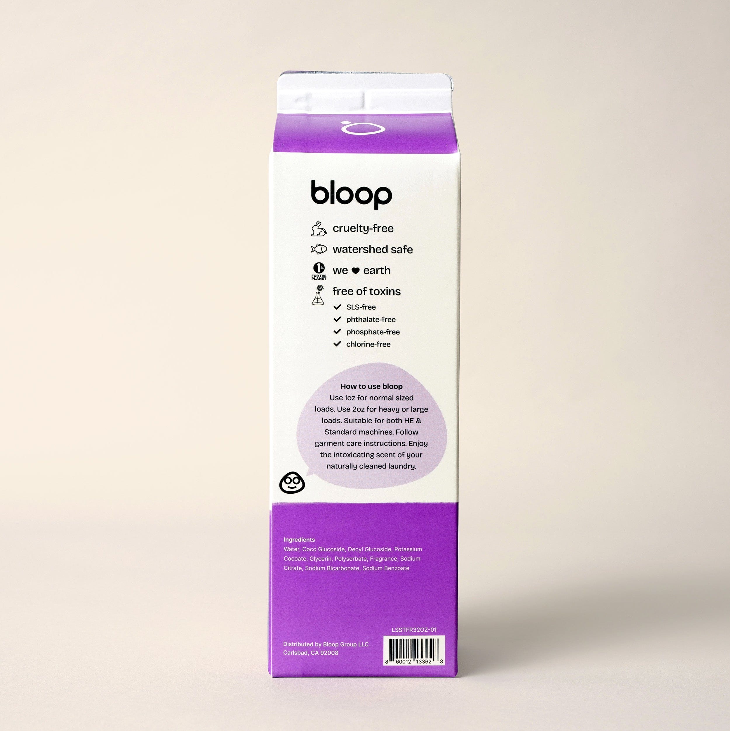Bloop Laundry Soap 32 oz Carton Natural Laundry Soap - Stone Fruit