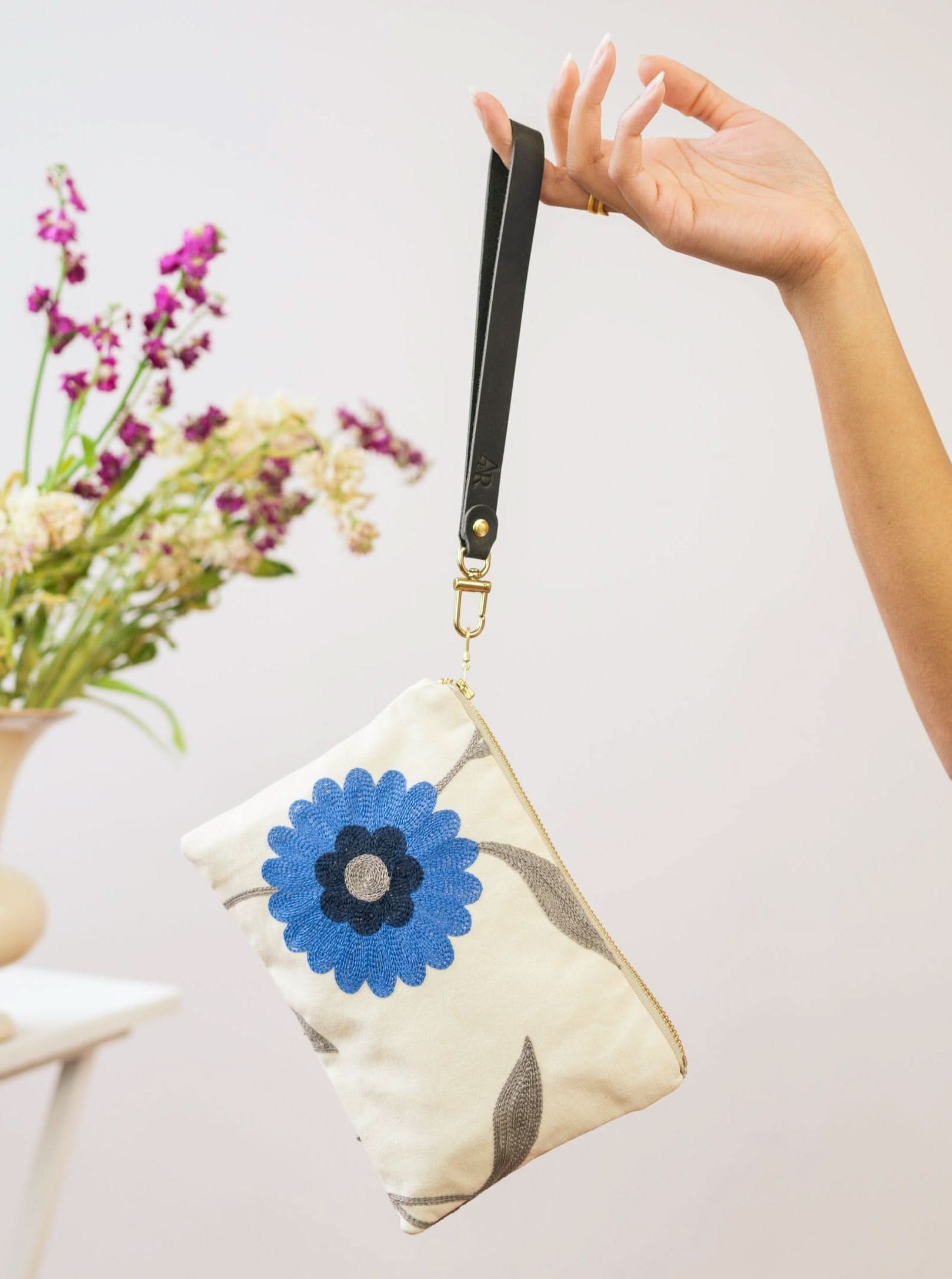 Ash &amp; Rose Blue Poppy Wristlet Purse