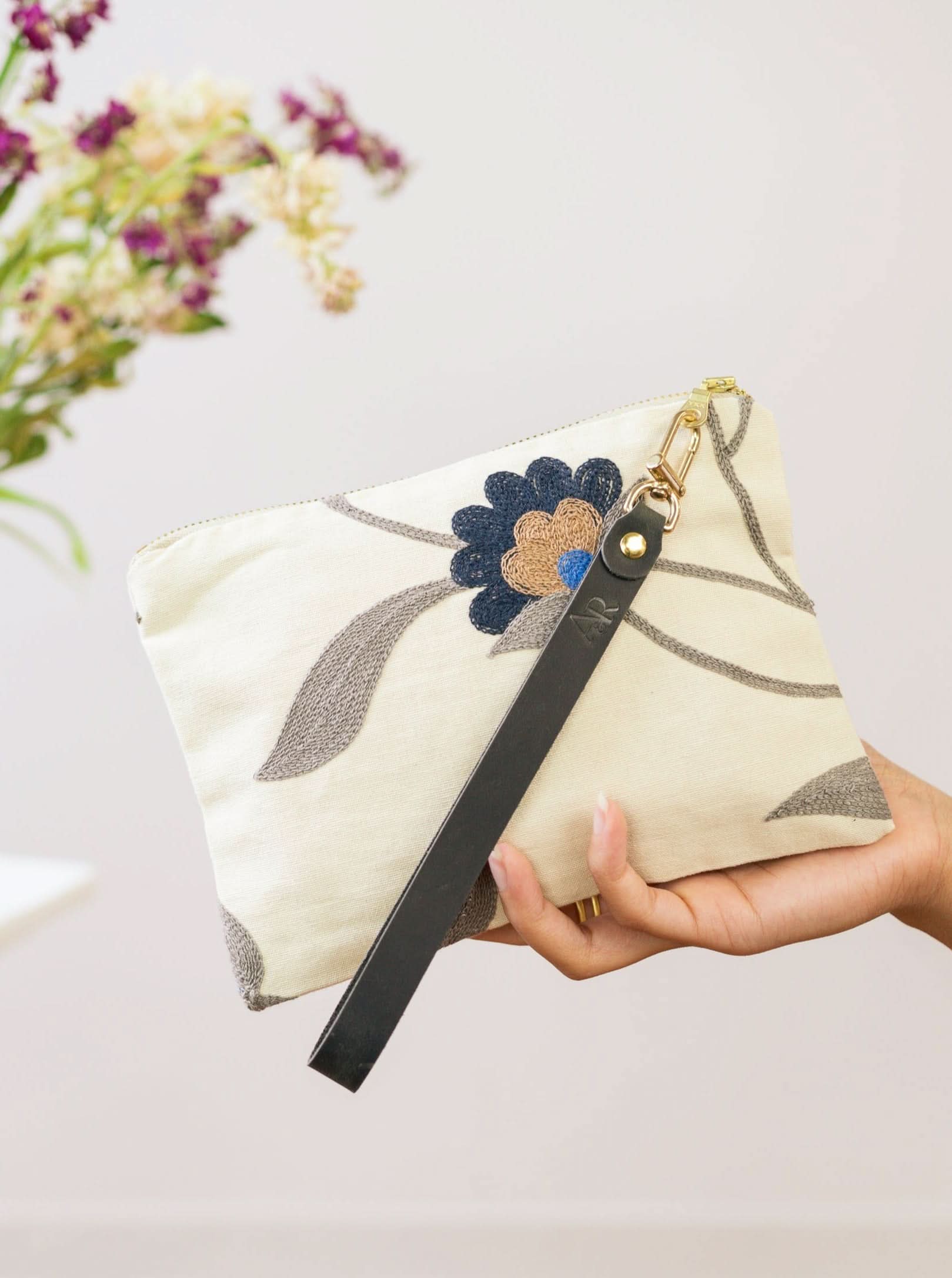 Ash &amp; Rose Blue Poppy Wristlet Purse