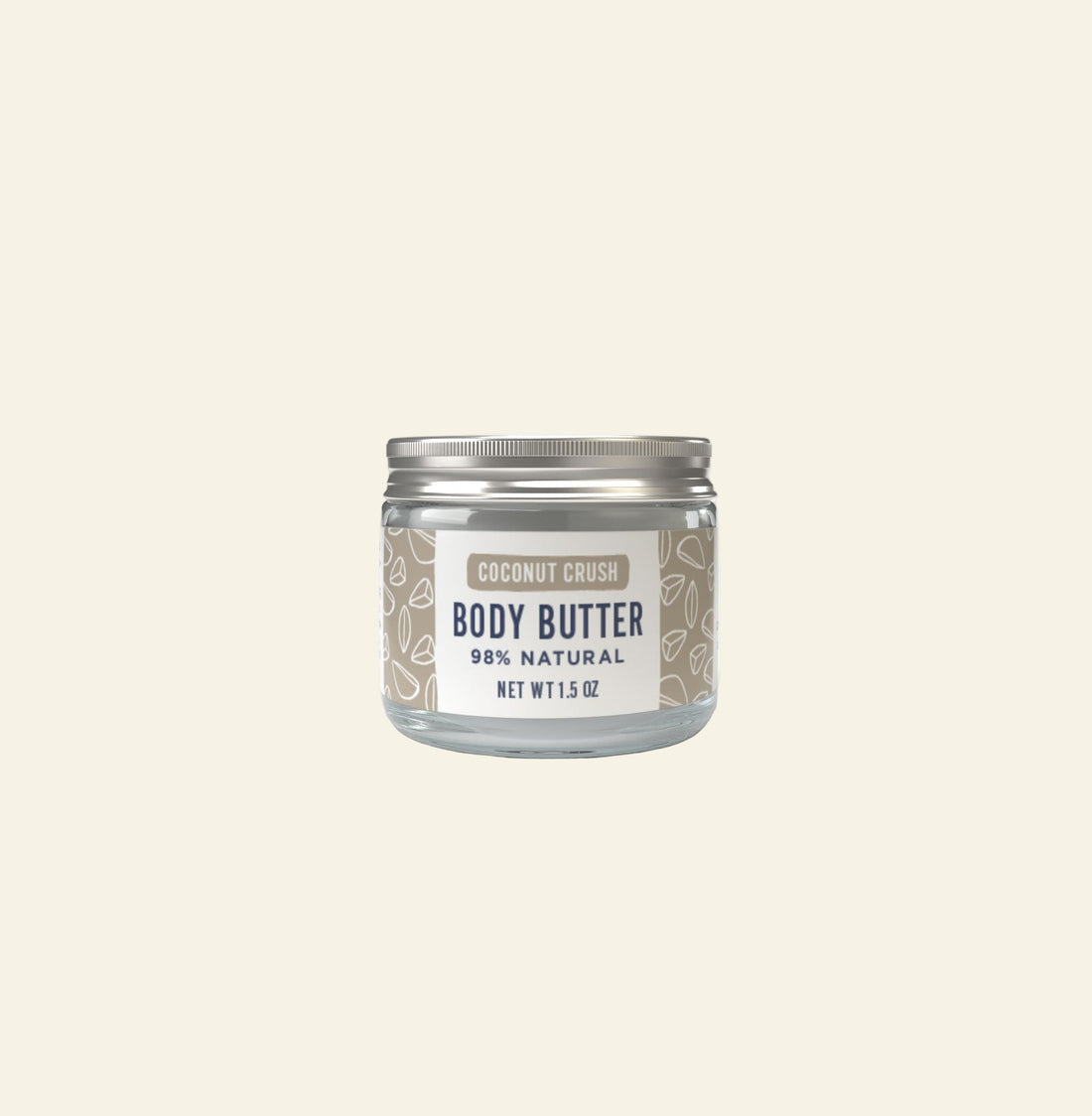 Jar of coconut crush body butter on a white background