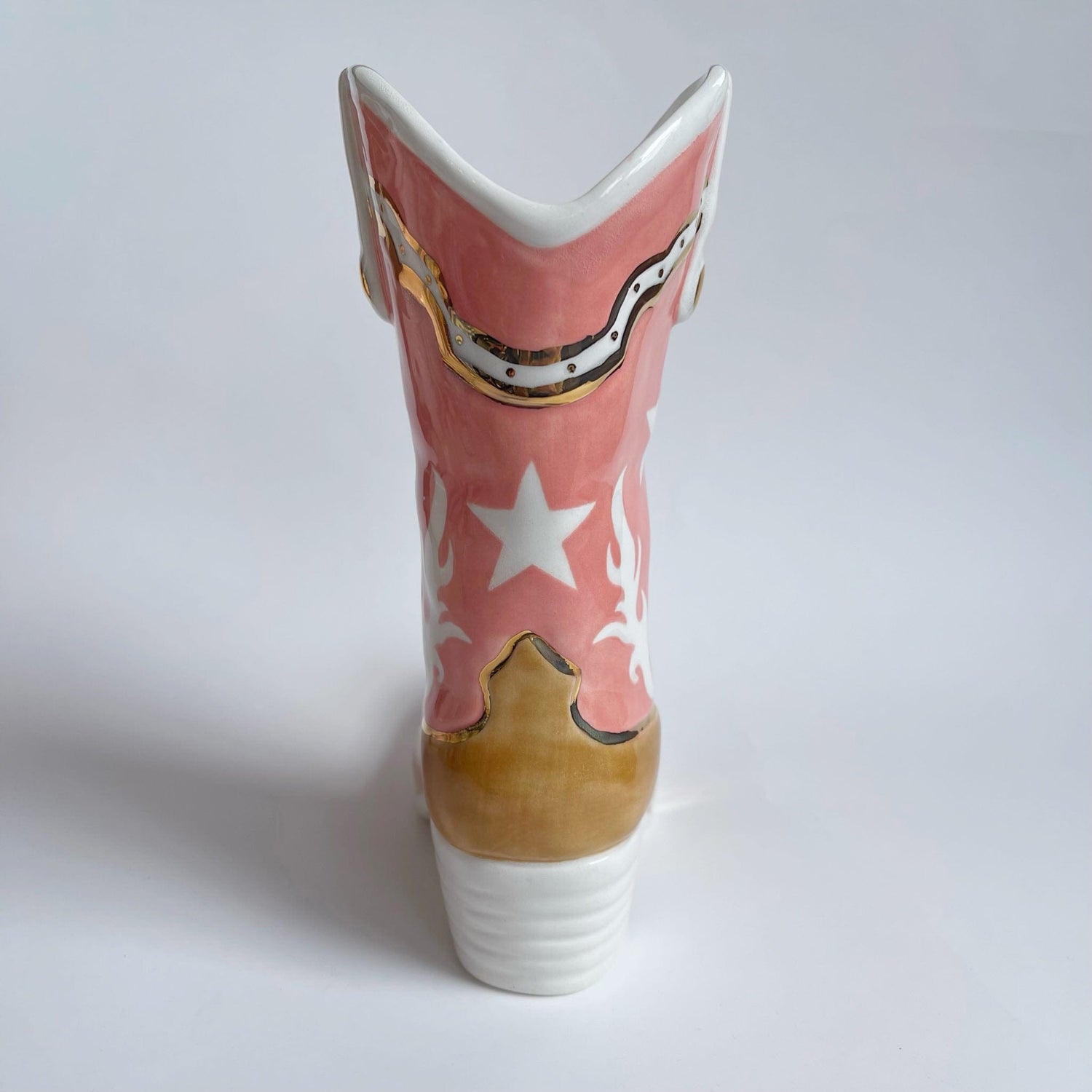 Ruby Clay Company Two Tone Monogrammed Cowboy Boot Vase