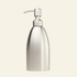 Silver soap dispenser on a light gray background