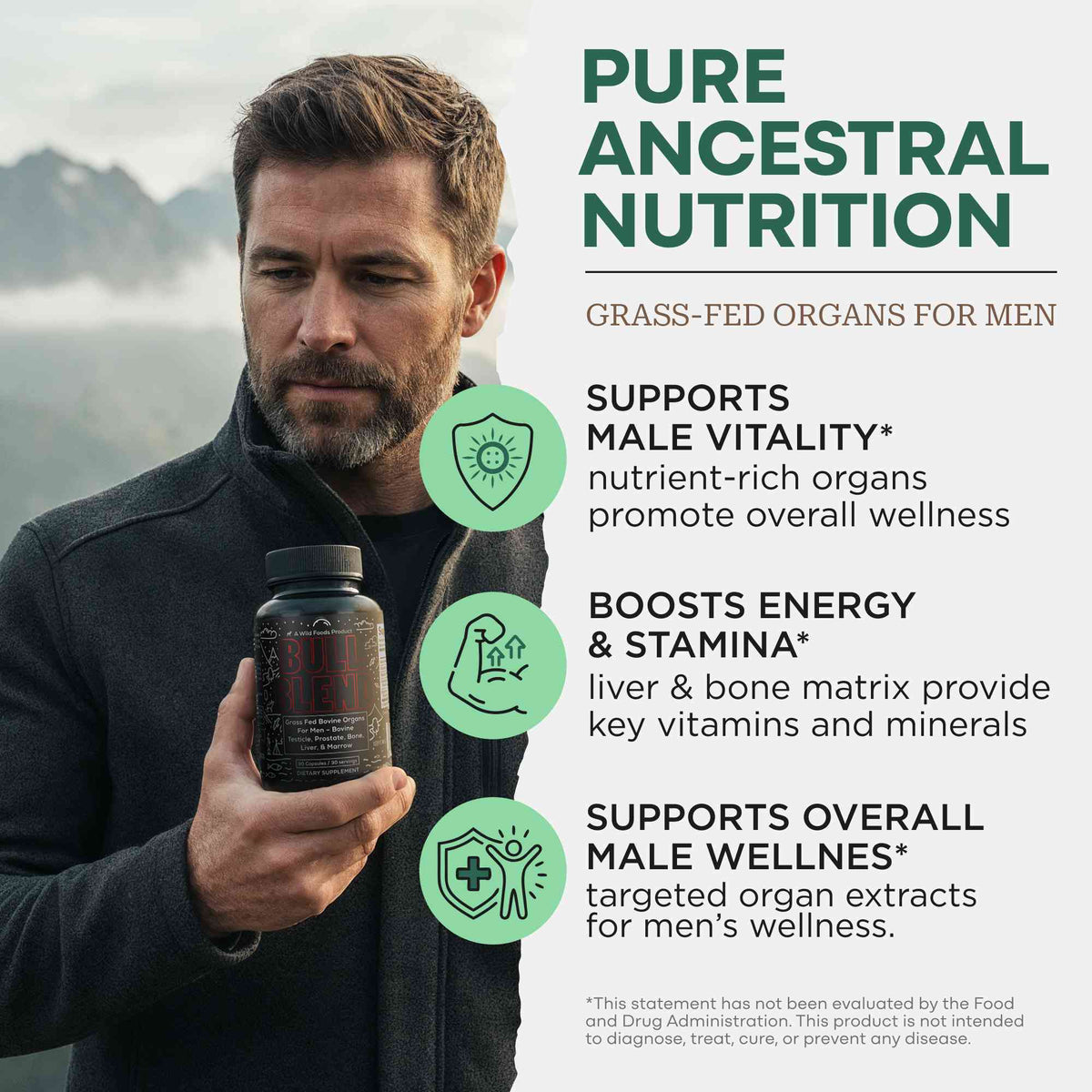 Wild Foods Supplements Bull Blend, 30 servings – Natural Male Hormone &amp; Energy Support