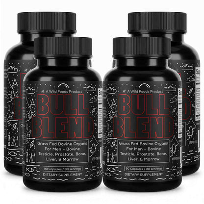 Wild Foods Supplements 4x - 360 caps (Save $30!) Bull Blend, 30 servings – Natural Male Hormone &amp; Energy Support
