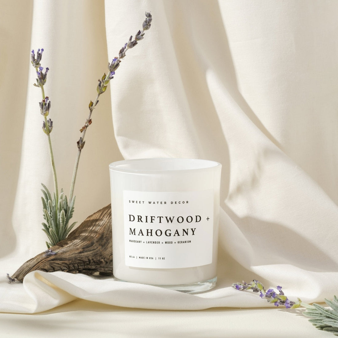 Driftwood and Mahogany Soy Candle - White Jar - 11 oz - My American Goods