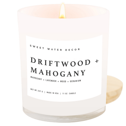 Driftwood and Mahogany Soy Candle - White Jar - 11 oz - My American Goods