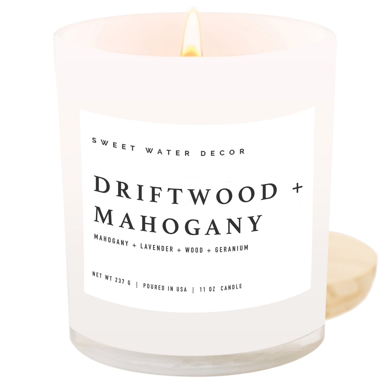 Sweet Water Decor Candles Driftwood and Mahogany Soy Candle - White Jar - 11 oz