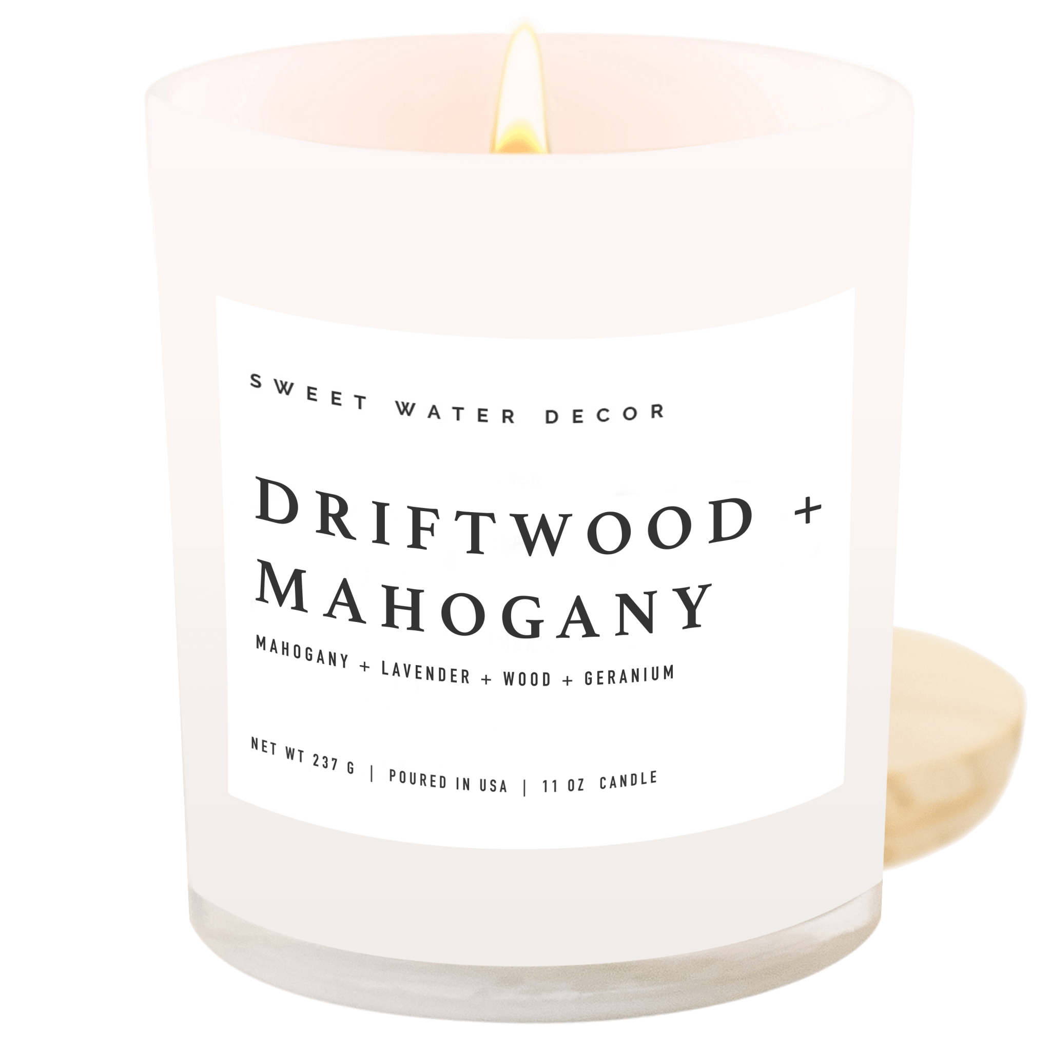 Sweet Water Decor Candles Driftwood and Mahogany Soy Candle - White Jar - 11 oz