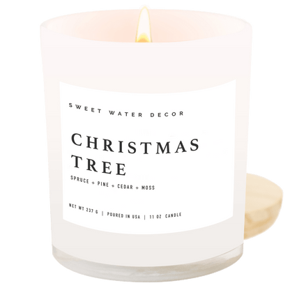 Sweet Water Decor Candles Christmas Tree Soy Candle - White Jar - 11 oz