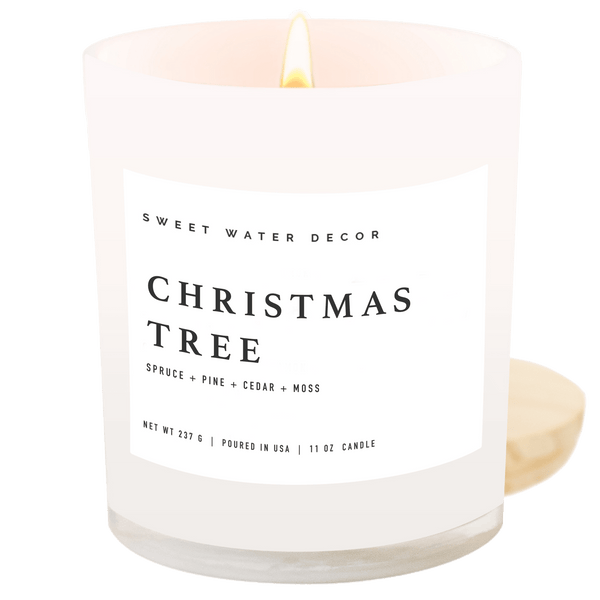 Sweet Water Decor Candles Christmas Tree Soy Candle - White Jar - 11 oz