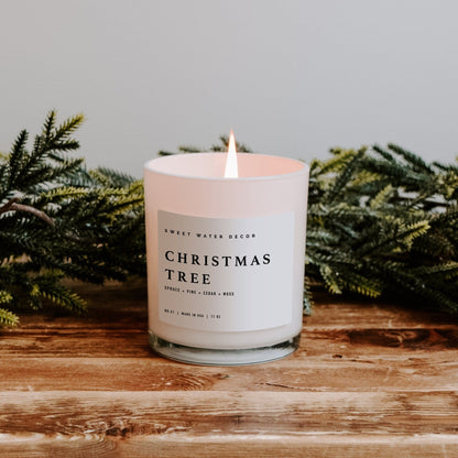 Sweet Water Decor Candles Christmas Tree Soy Candle - White Jar - 11 oz
